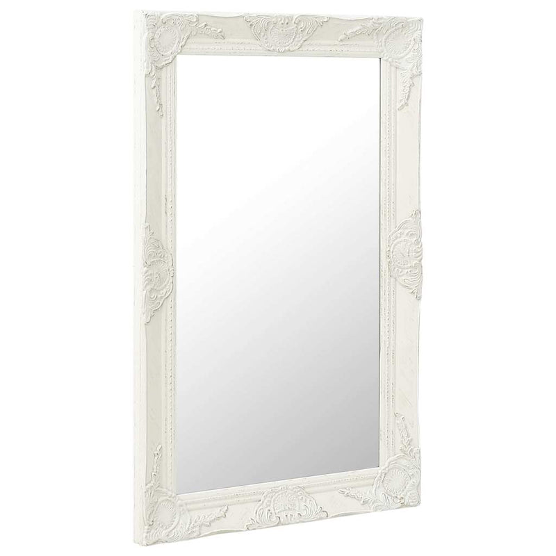 Oglindă de perete în stil baroc, alb, 50 x 80 cm