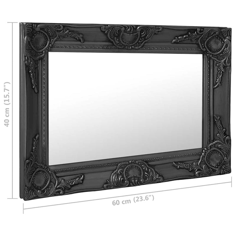 Oglindă de perete în stil baroc, negru, 60 x 40 cm