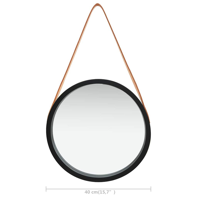 Oglindă de perete cu o curea, 40 cm, negru