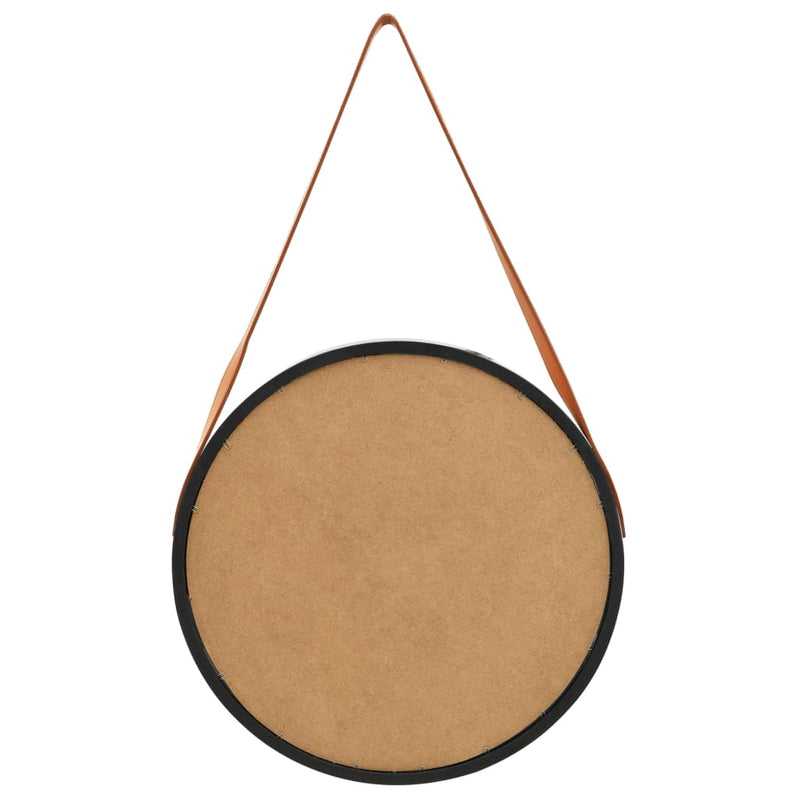 Oglindă de perete cu o curea, 50 cm, negru