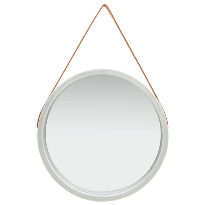 Oglindă de perete cu o curea, 60 cm, argintiu
