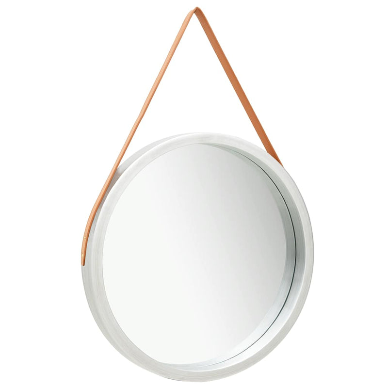 Oglindă de perete cu o curea, 60 cm, argintiu