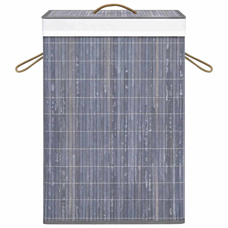 Coș de rufe din bambus cu 2 secțiuni, gri, 72 L