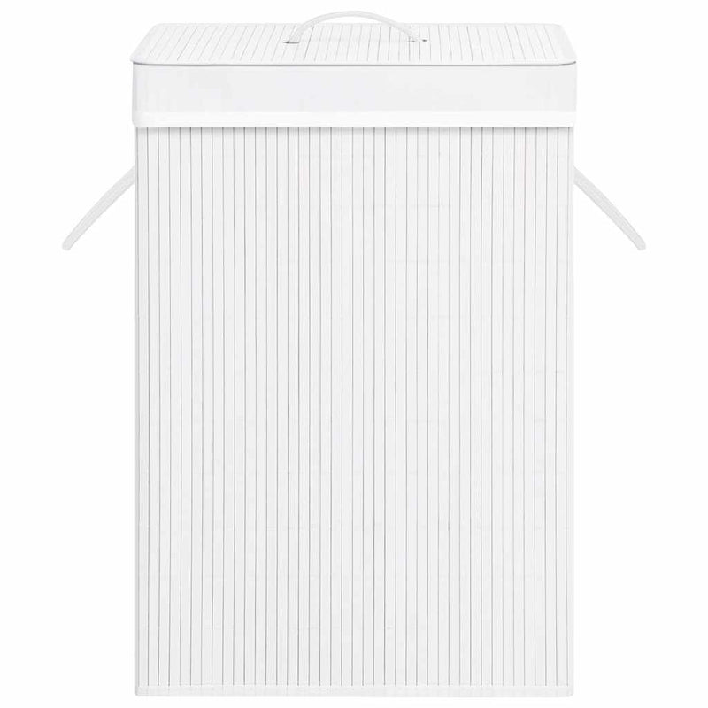 Coș de rufe din bambus cu 2 secțiuni, alb, 72 L