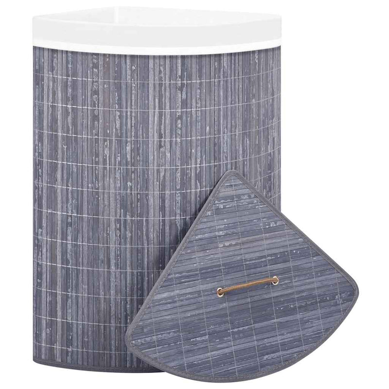 Coș de rufe din bambus, pentru colț, gri, 60 L