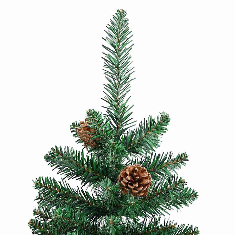 Pom Crăciun artificial subțire lemn și conuri verde 180 cm PVC