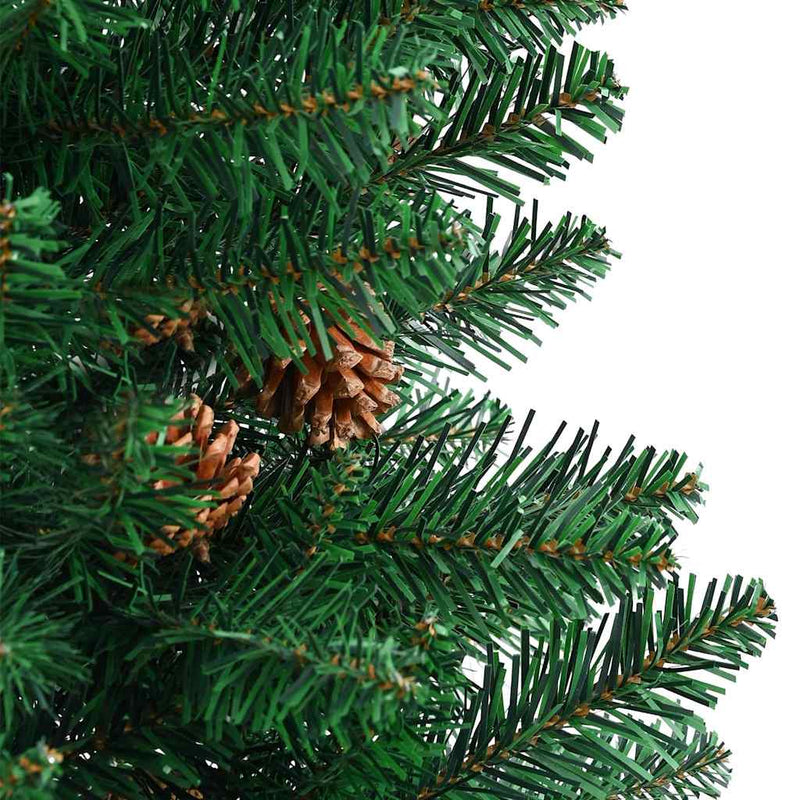 Pom Crăciun artificial subțire lemn și conuri verde 180 cm PVC