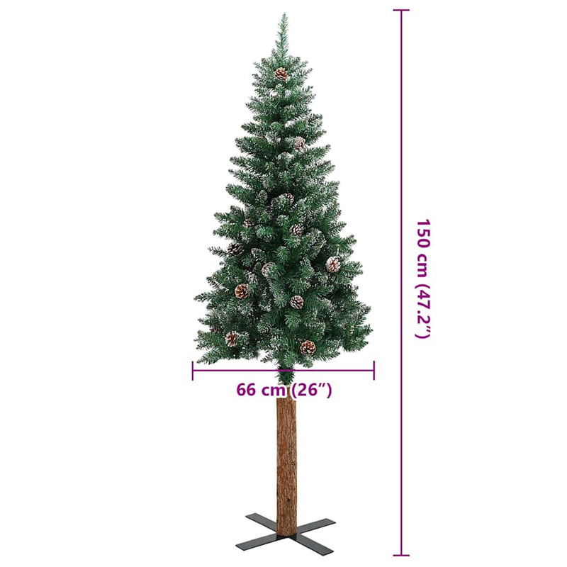 Pom Crăciun artificial subțire, lemn și zăpadă, verde, 150 cm