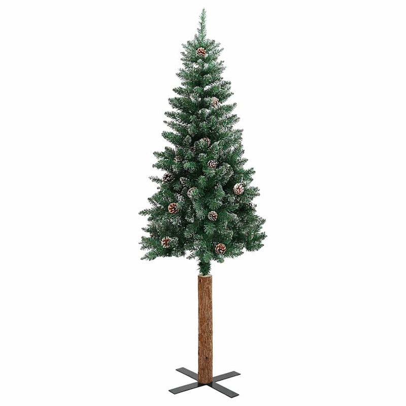 Pom Crăciun artificial subțire, lemn și zăpadă, verde, 180 cm