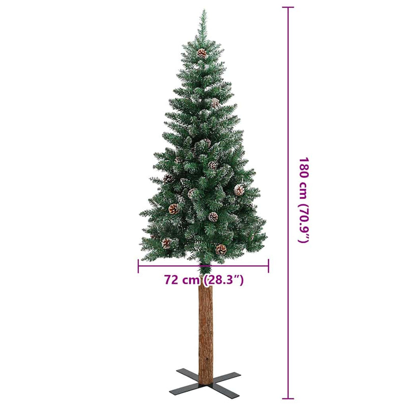 Pom Crăciun artificial subțire, lemn și zăpadă, verde, 180 cm