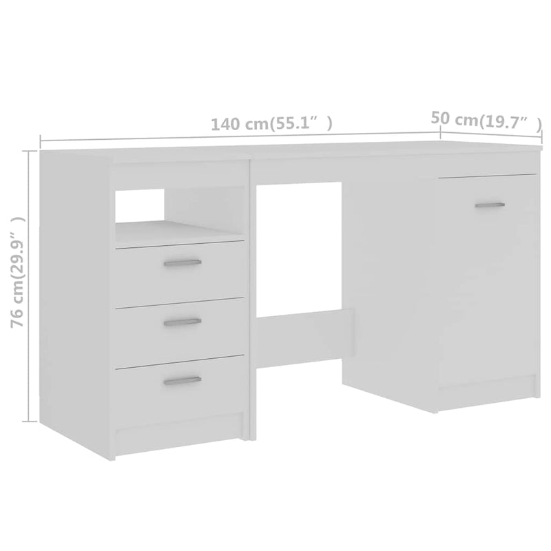 Birou, alb, 140x50x76 cm, lemn prelucrat