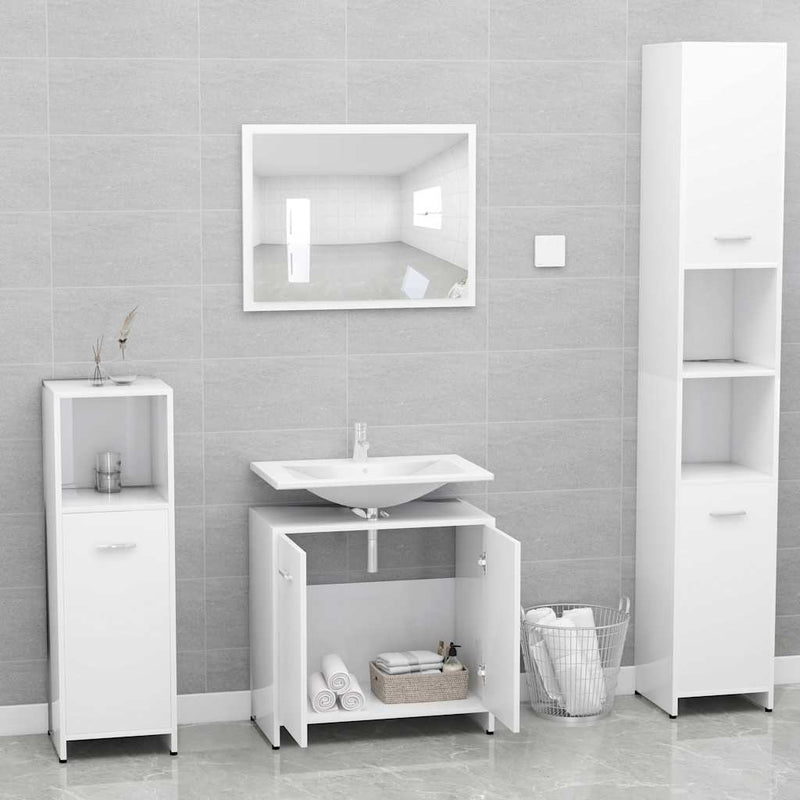 Set de mobilier de baie, alb, lemn prelucrat