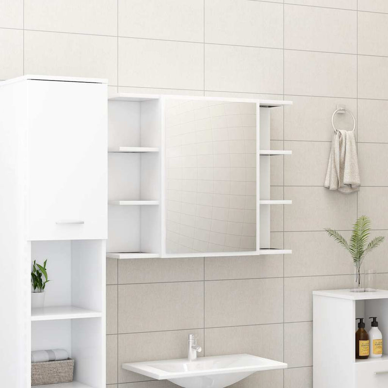 Dulap de baie cu oglindă, alb, 80x20,5x64 cm, lemn prelucrat