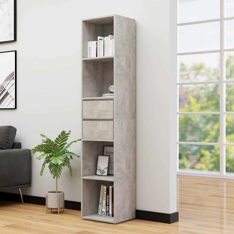 Bibliotecă, gri beton, 36x30x171 cm, lemn prelucrat