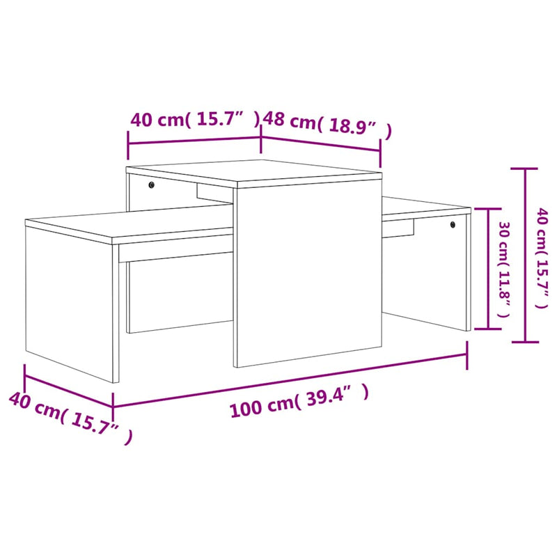 Set măsuțe de cafea, gri beton, 100x48x40 cm, lemn prelucrat