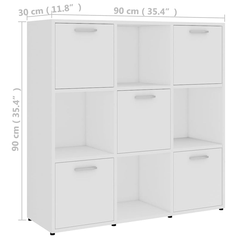 Bibliotecă, alb, 90x30x90 cm, lemn prelucrat