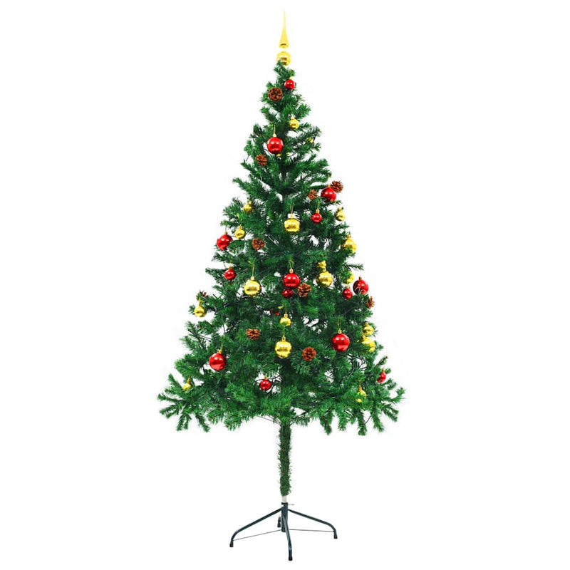 Brad de Crăciun artificial pre-iluminat cu globuri verde 180 cm