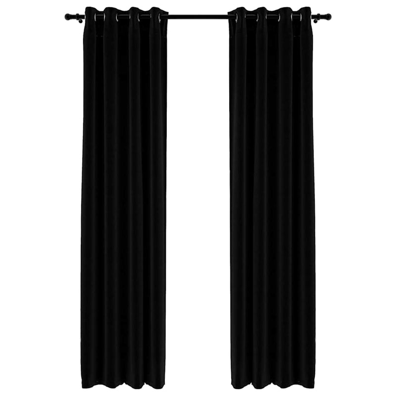 Perdele opace, aspect pânză, ocheți, 2 buc., negru, 140x245 cm