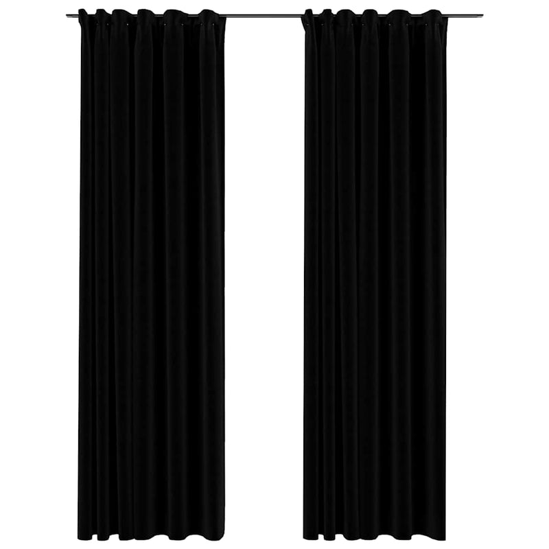 Perdele opace aspect pânză, cârlige, 2 buc., negru, 140x245 cm