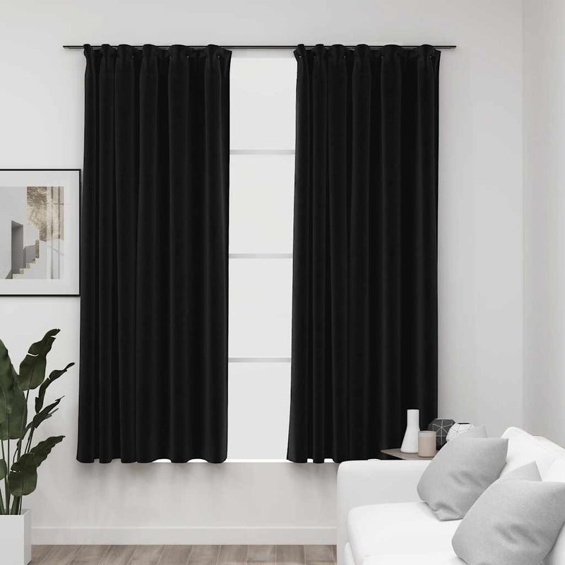 Draperii opace aspect in, cârlige, 2 buc., antracit, 140x175 cm