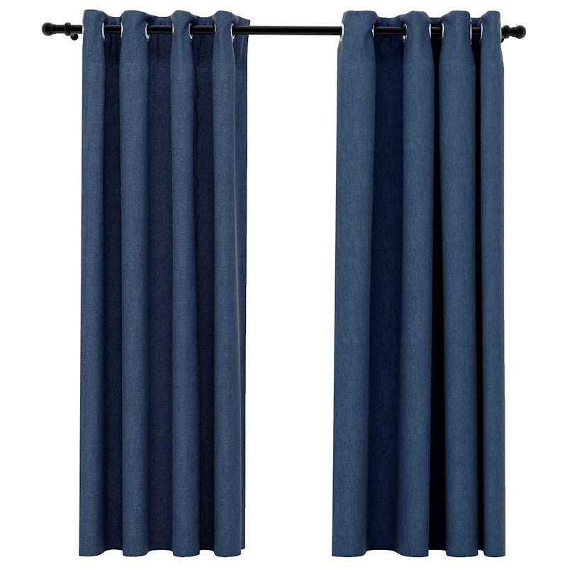 Perdele opace aspect pânză cu ocheți 2 buc. 140x175 cm albastru