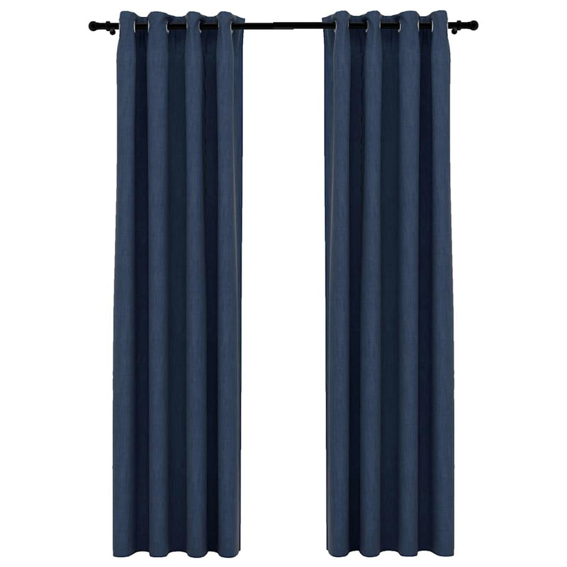 Perdele opace aspect pânză cu ocheți 2 buc albastru 140x245 cm
