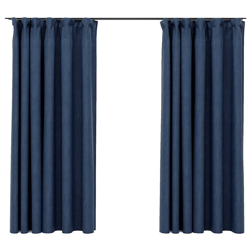 Draperii opace aspect in, cu cârlige 2 buc. albastru 140x175 cm