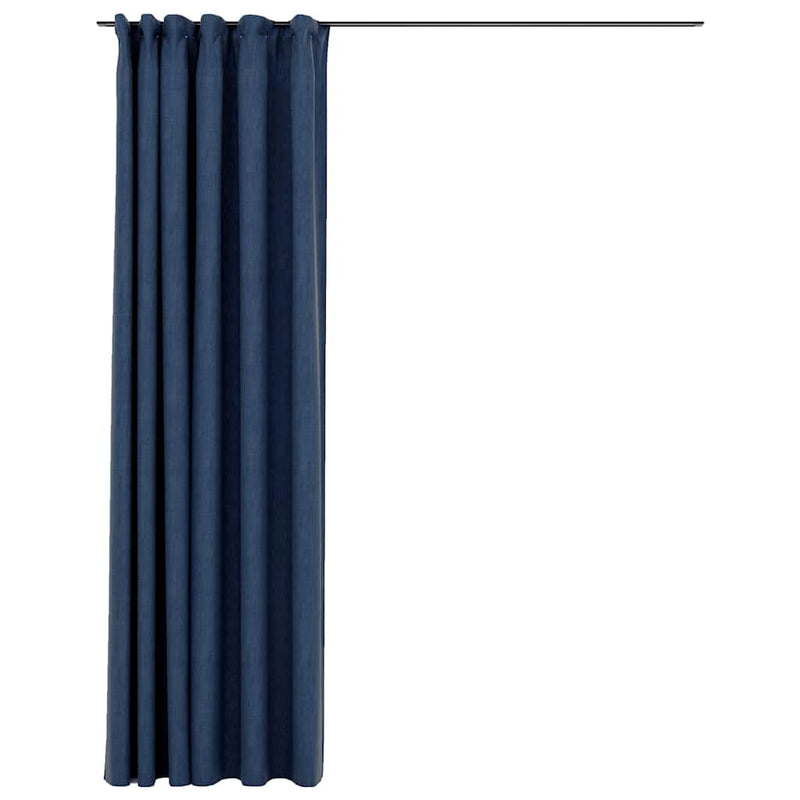Draperie opacă, aspect de in, albastru, 290x245 cm, cu cârlige
