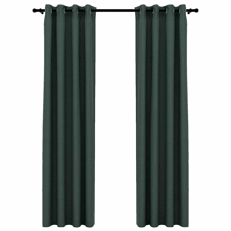 Perdele opace aspect pânză cu ocheți 2 buc verde 140x225 cm