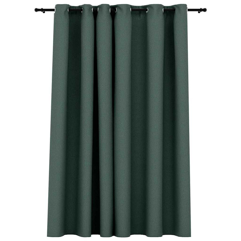 Perdea opacă, aspect pânză, cu ocheți, verde, 290x245 cm