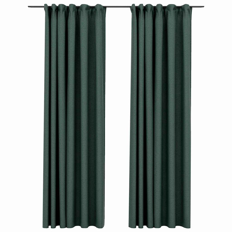 Perdele opace aspect pânză, cârlige, 2 buc. verde, 140x225 cm