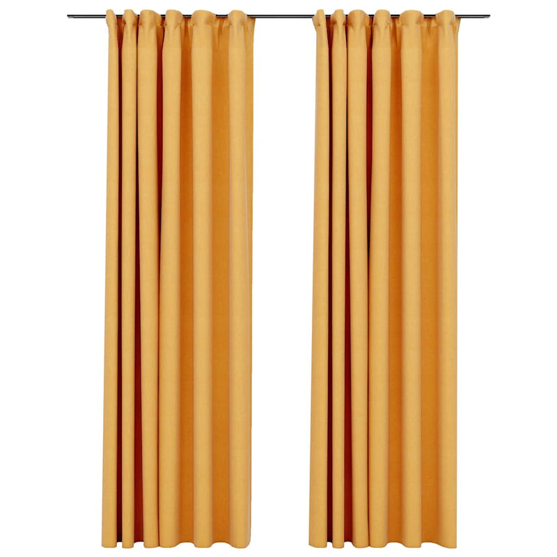 Perdele opace aspect pânză, cârlige, 2 buc. galben, 140x225 cm