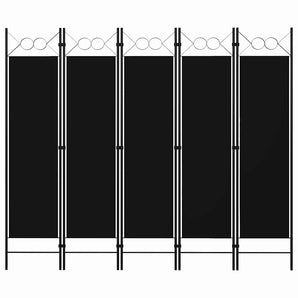 Paravan de cameră cu 5 panouri, negru, 200 x 180 cm