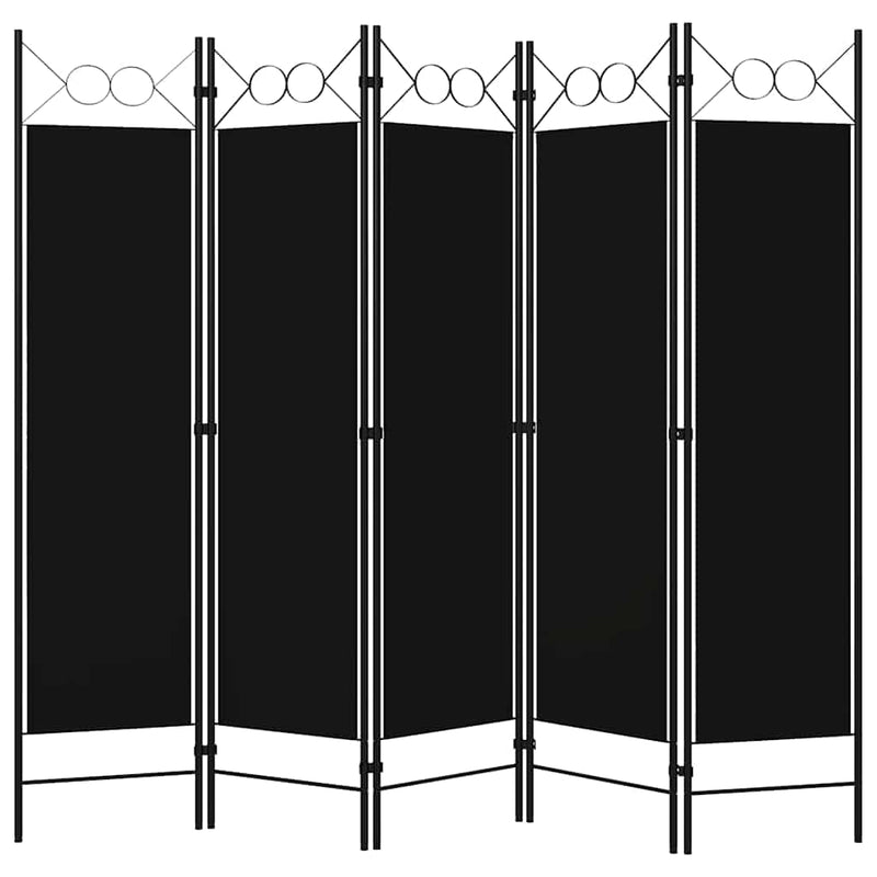 Paravan de cameră cu 5 panouri, negru, 200 x 180 cm