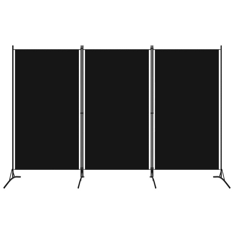 Paravan de cameră cu 3 panouri, negru, 260 x 180 cm, textil
