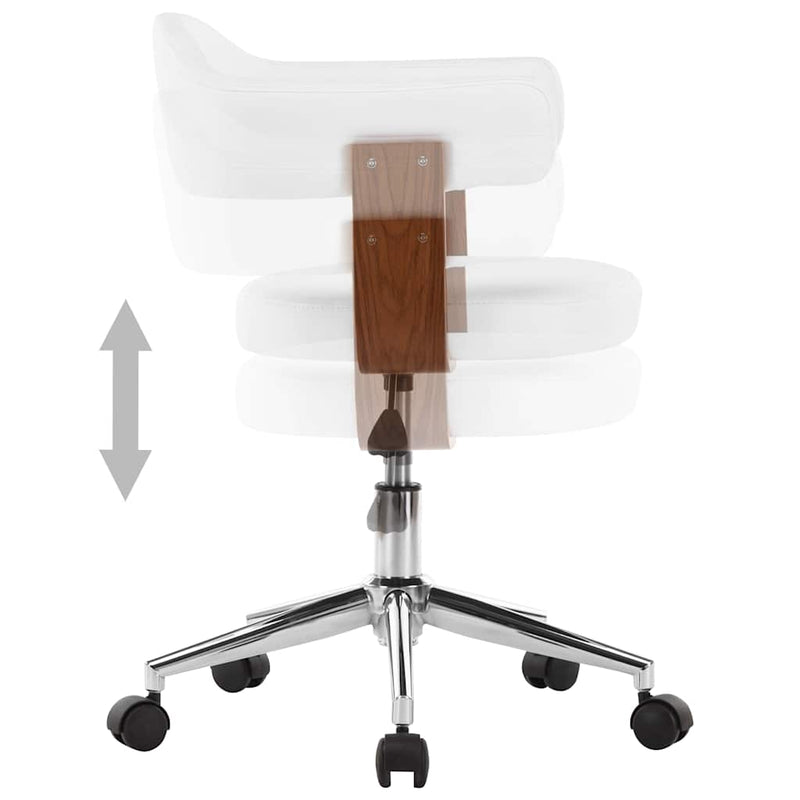 Scaune pivotante, 2 buc. alb, lemn curbat & piele ecologică