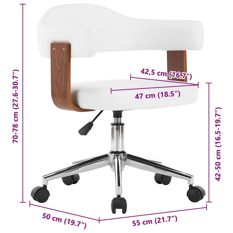 Scaune pivotante, 2 buc. alb, lemn curbat & piele ecologică