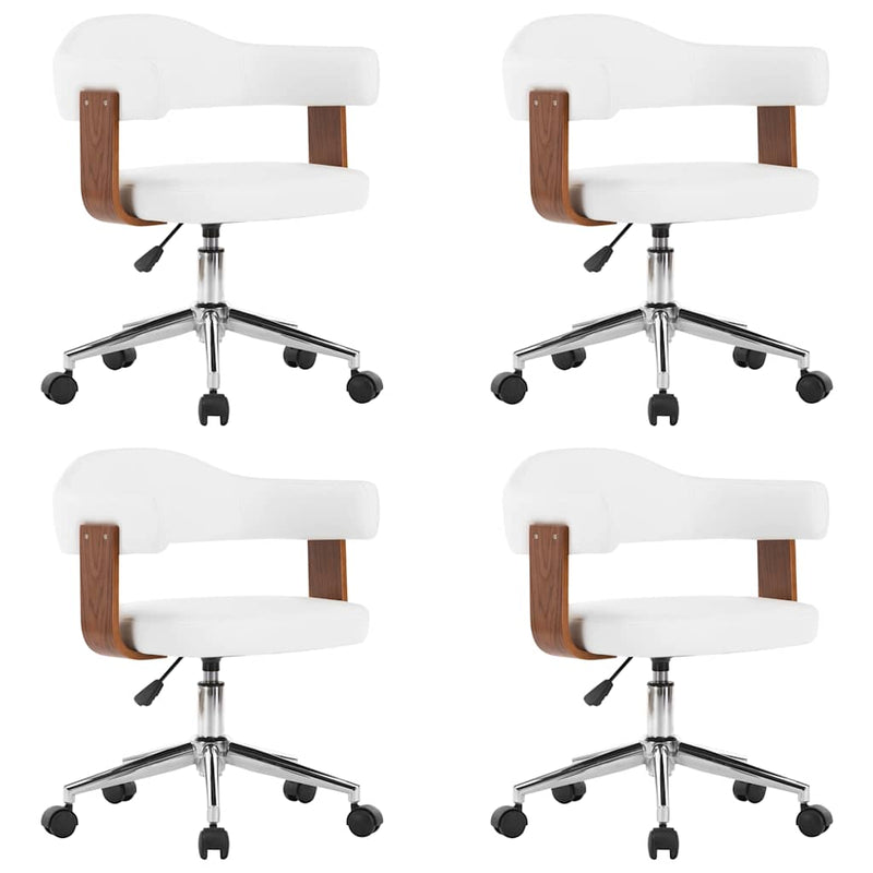 Scaune pivotante, 4 buc. alb, lemn curbat & piele ecologică