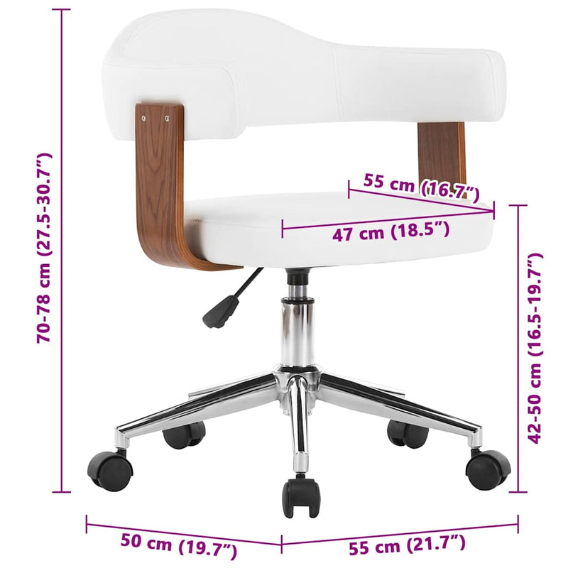 Scaune pivotante, 6 buc. alb, lemn curbat & piele ecologică