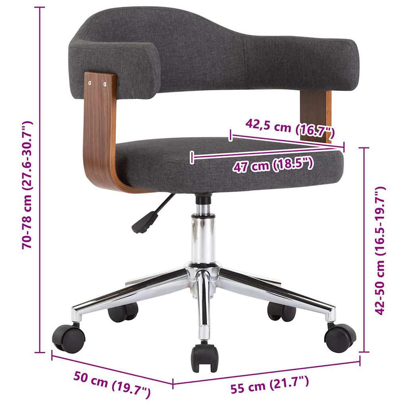 Scaune de bucătărie, 2 buc., gri, lemn curbat și textil