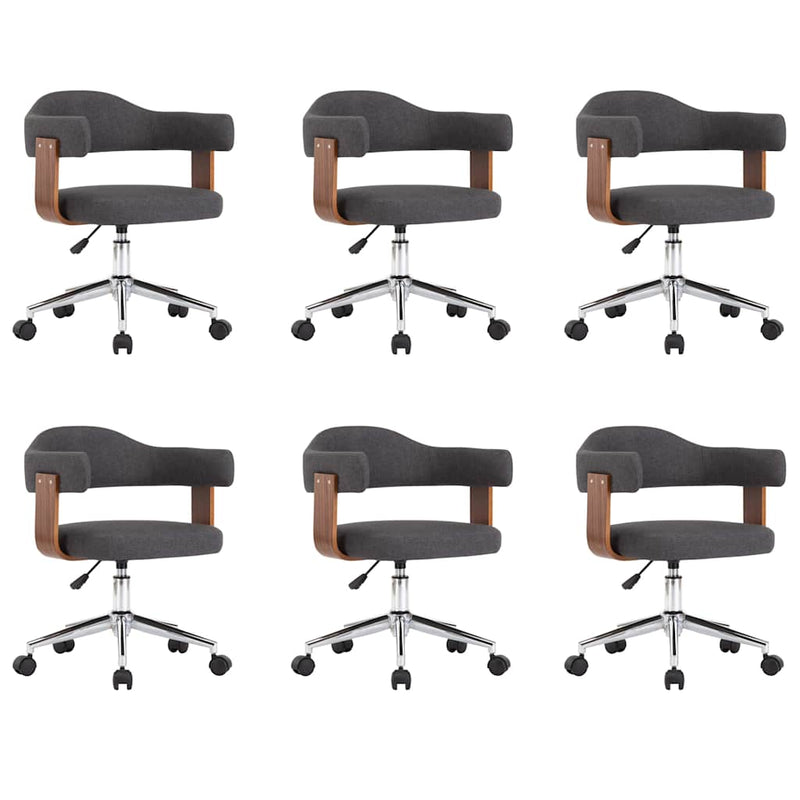 Scaune pivotante de masă, 6 buc., gri, lemn curbat și textil