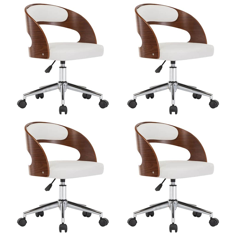 Scaune pivotante, 4 buc. alb, lemn curbat & piele ecologică