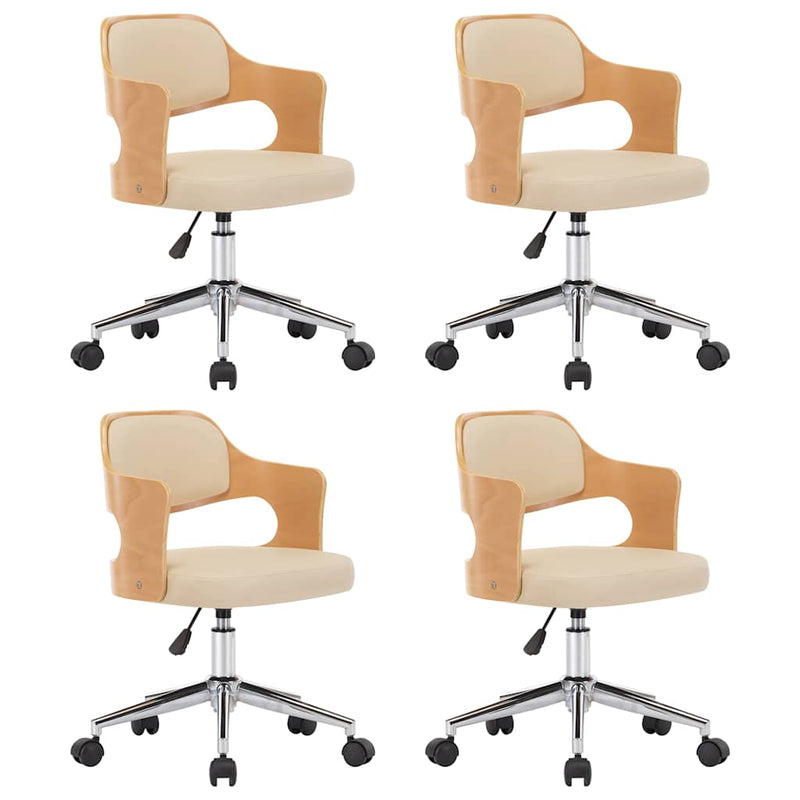 Scaune pivotante de masă, 4 buc., crem, lemn curbat & piele eco