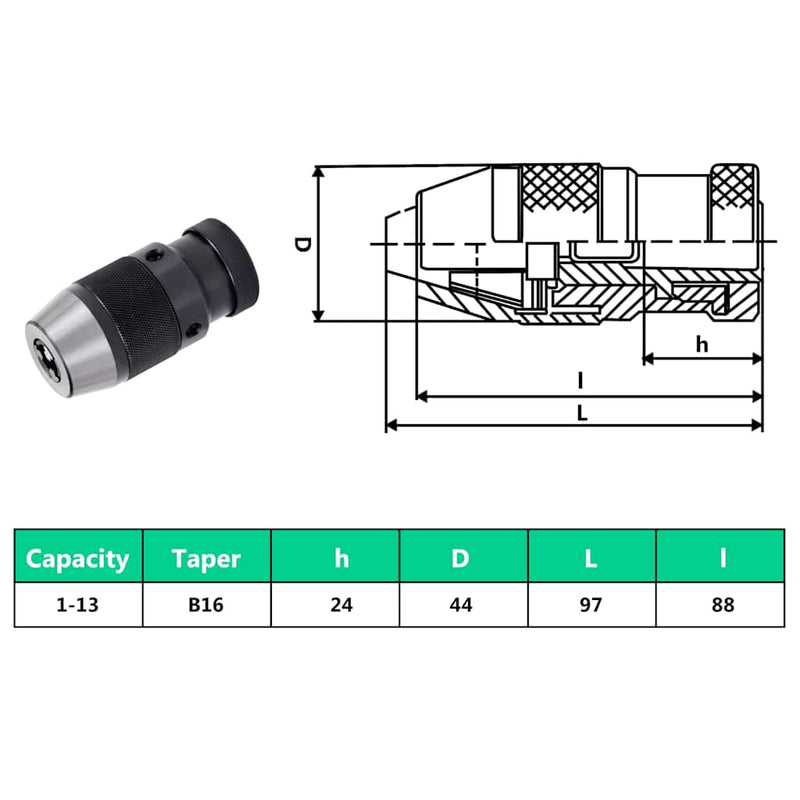 Mandrină cu eliberare rapidă MT2-B16, prindere de 13 mm 1-13B16