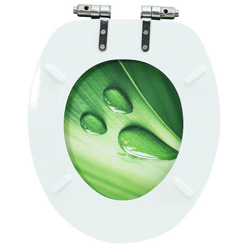 Capac WC închidere silențioasă, verde, MDF, model picătură apă