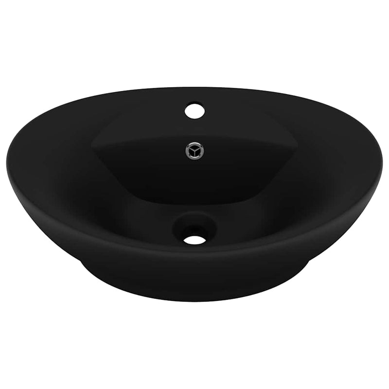 Chiuvetă lux cu preaplin, negru mat, 58,5x39 cm ceramică, oval