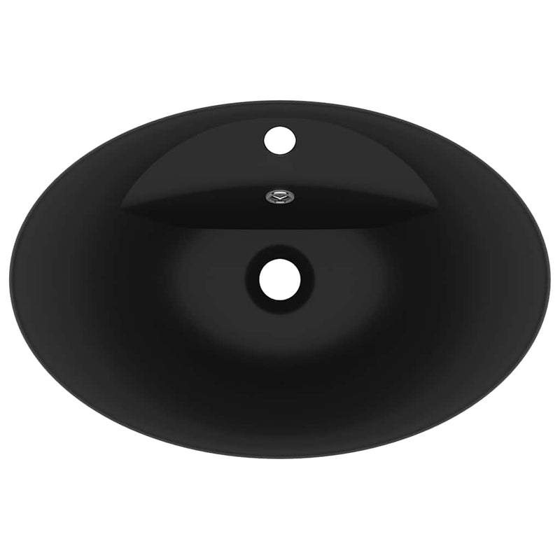 Chiuvetă lux cu preaplin, negru mat, 58,5x39 cm ceramică, oval