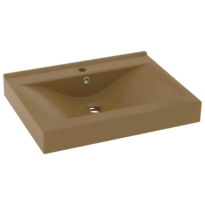 Chiuvetă baie lux, orificiu robinet crem mat 60x46 cm ceramică