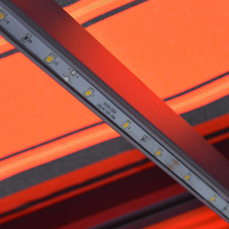 Copertină retractabilă manual LED, portocaliu/maro, 350x250 cm