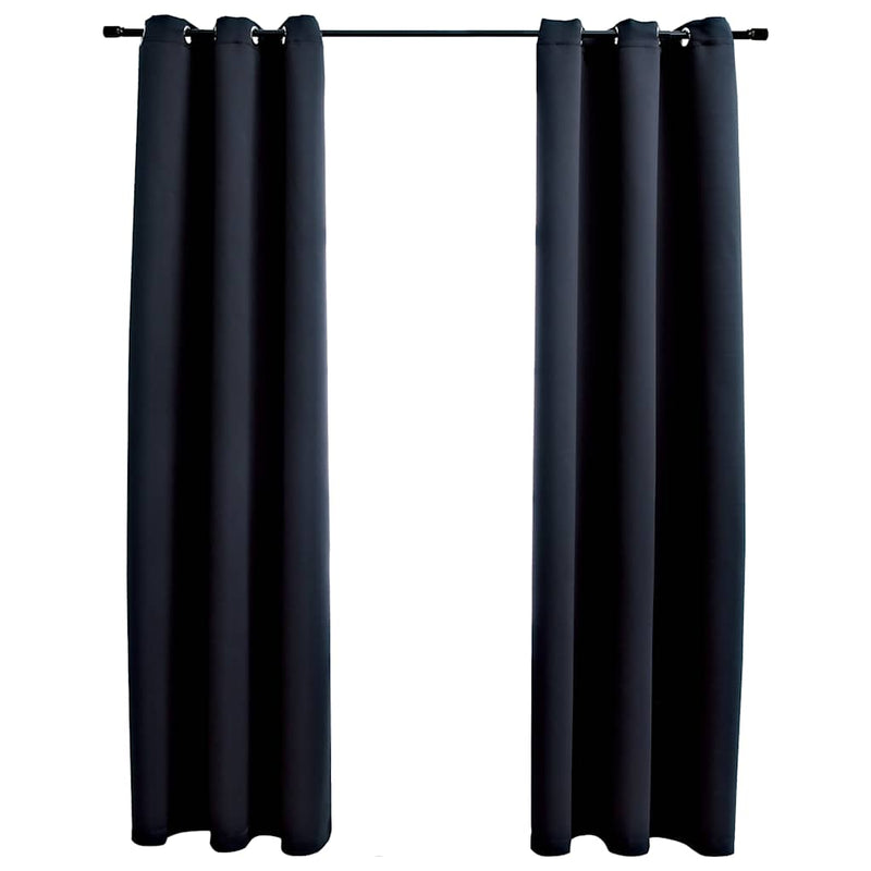 Perdele opace cu inele, 2 buc., negru, 97x213 cm, material textil